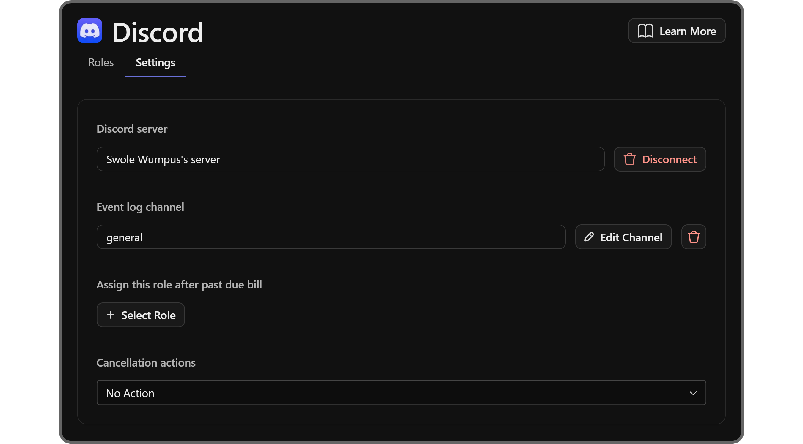 The settings tab of the Discord app on Whop
