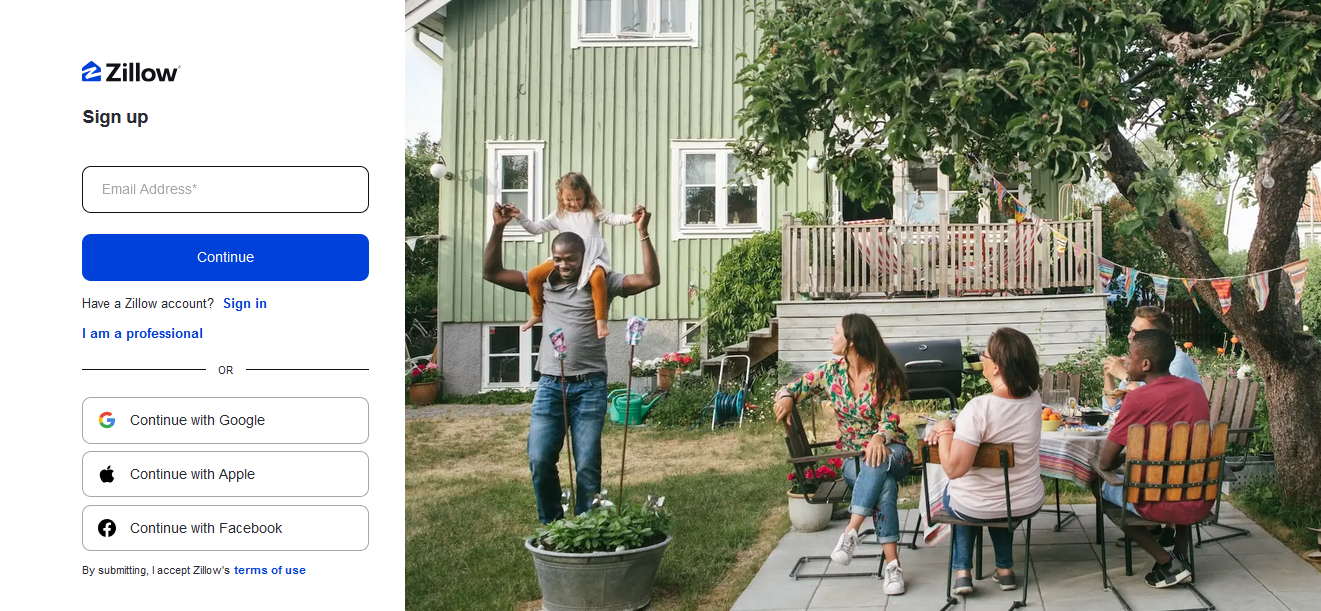 Signing up with Zillow