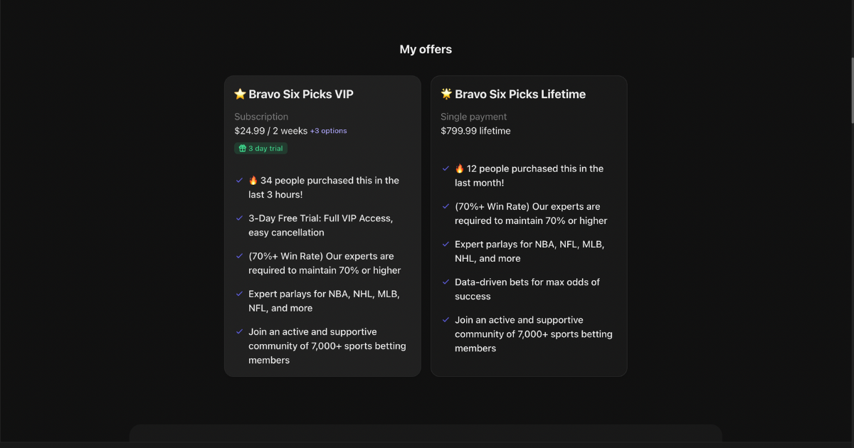 bravo six picks offers