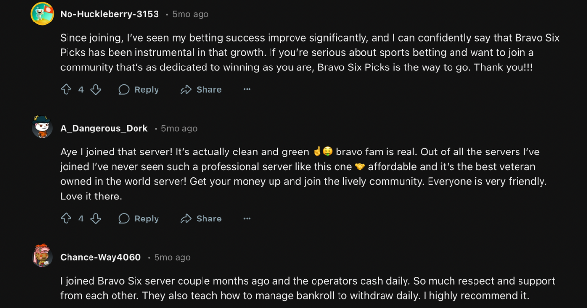 bravo six picks reddit