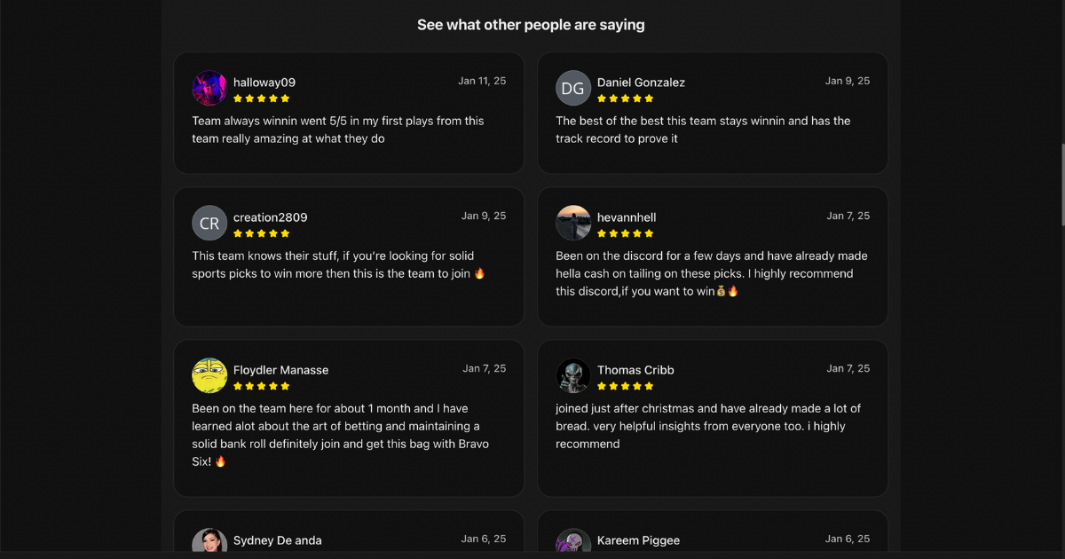 bravo six picks whop