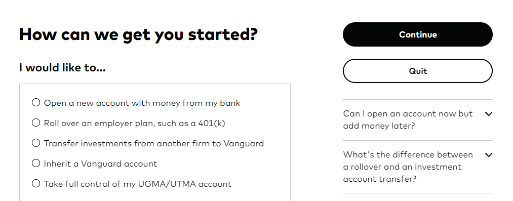 create vanguard acct