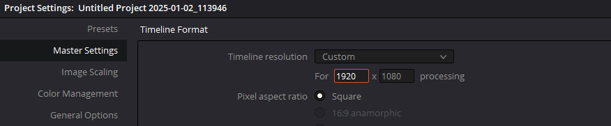 davinci master settings