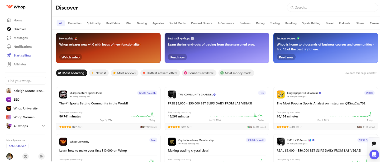 find social groups whop discover