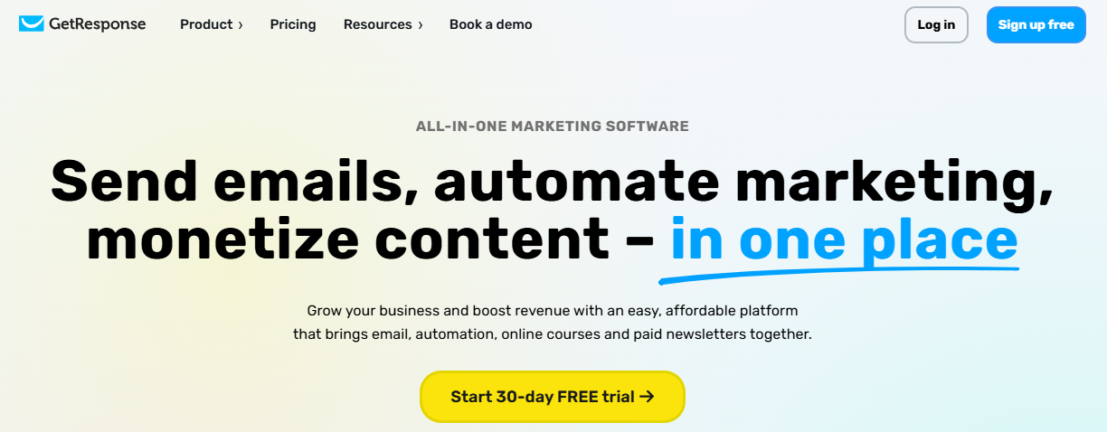 getresponse homepage screenshot