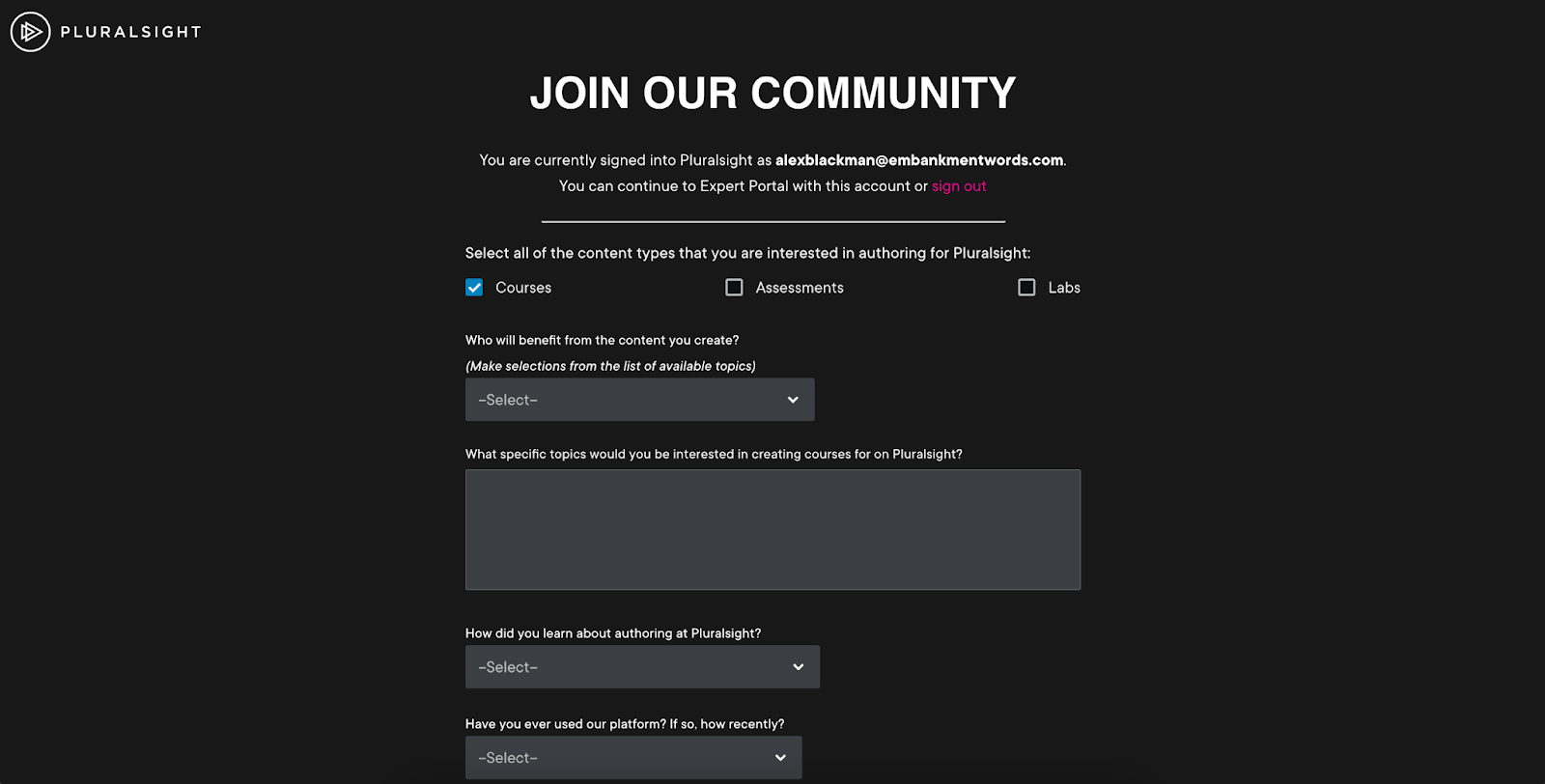 pluralsight Signing up