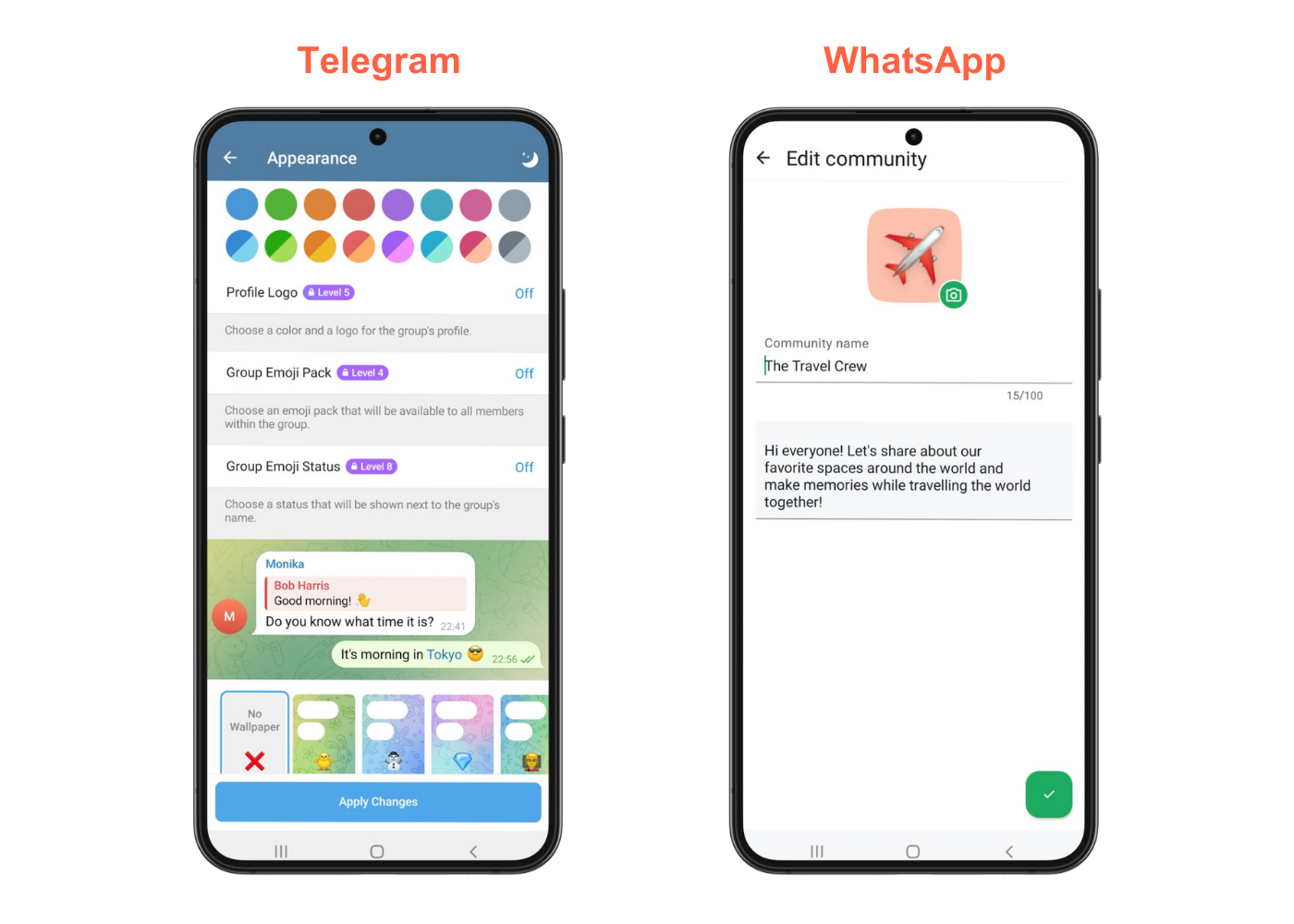 telegram whatsapp customisation