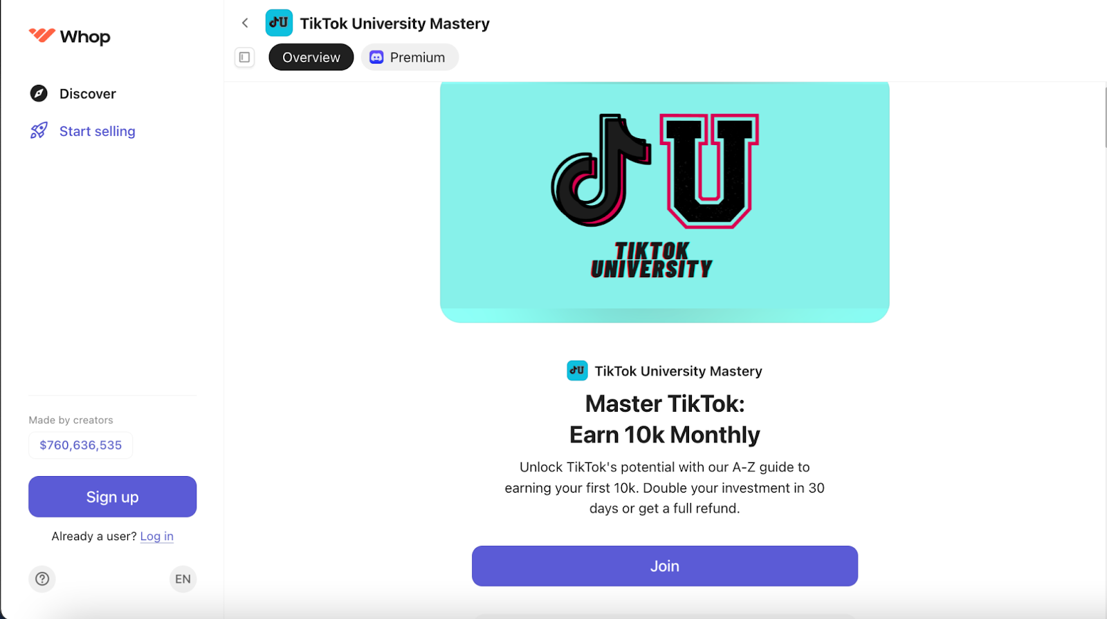 tiktok mastery university whop