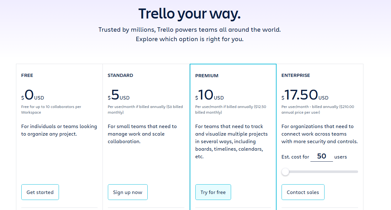 trello pricing