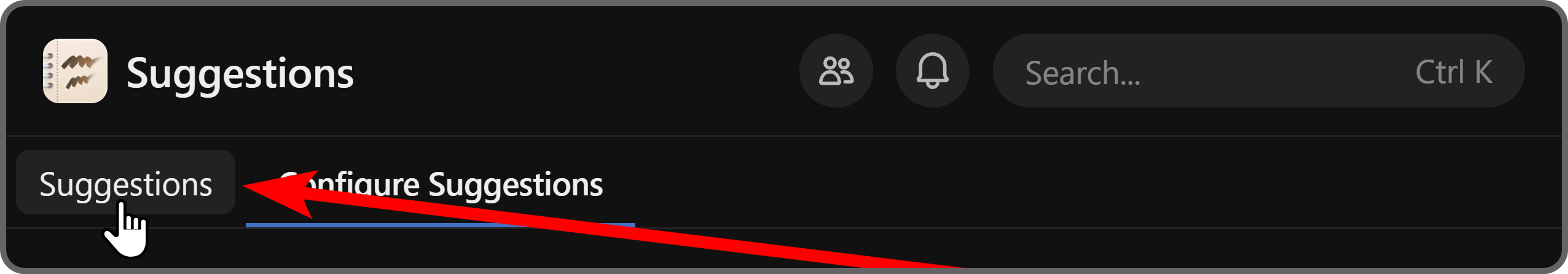 The regular view button of the Suggestions app on Whop