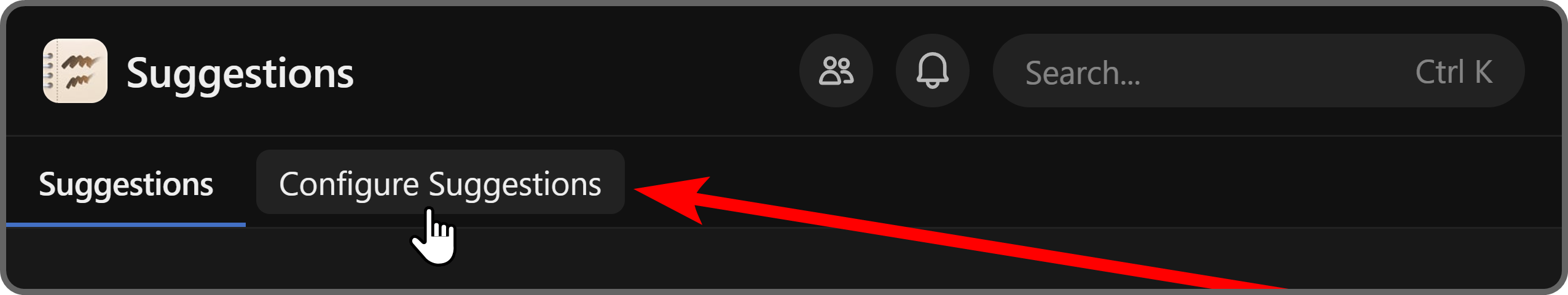 The Configure Suggestions button of the Suggestions app on Whop