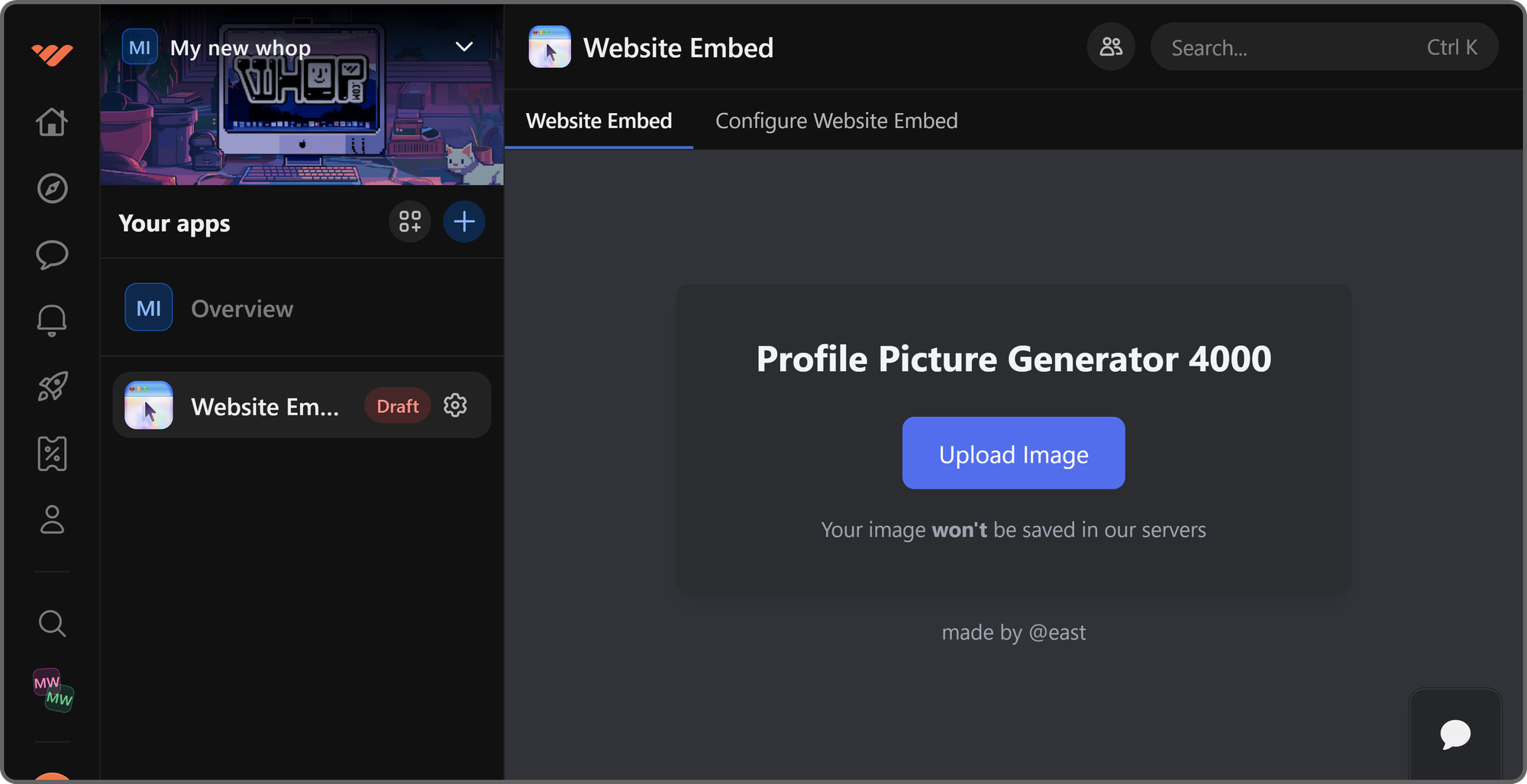 The Website Embed app on Whop