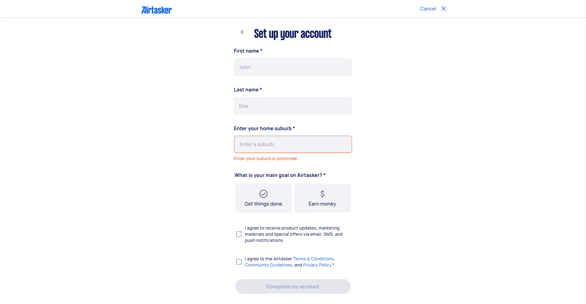 airtasker onboarding