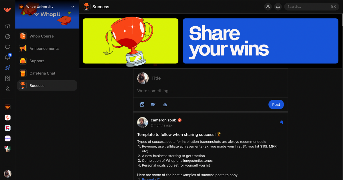 sharing successes whop