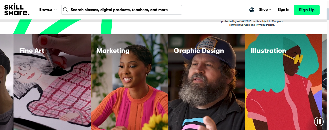 skillshare homepage