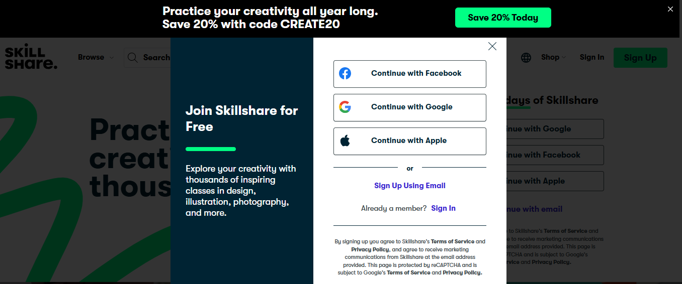 skillshare signup