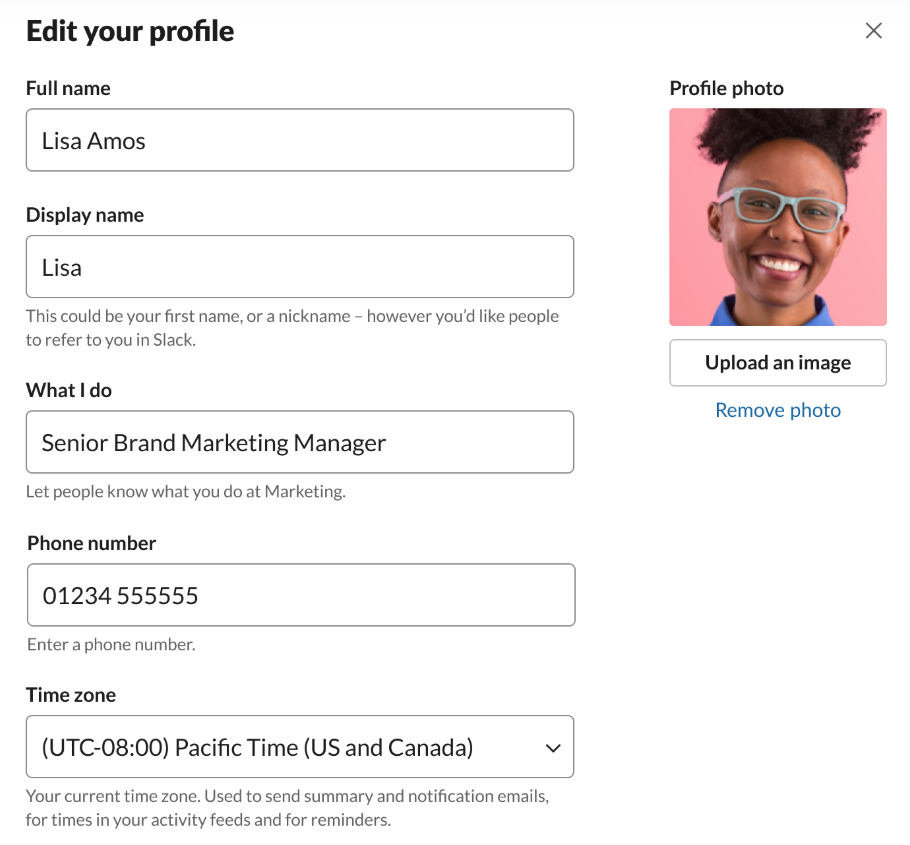 slack profile details