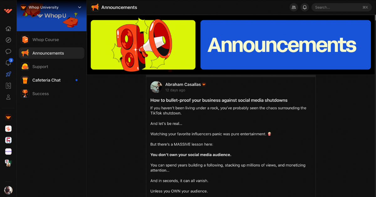 whop uni announcements