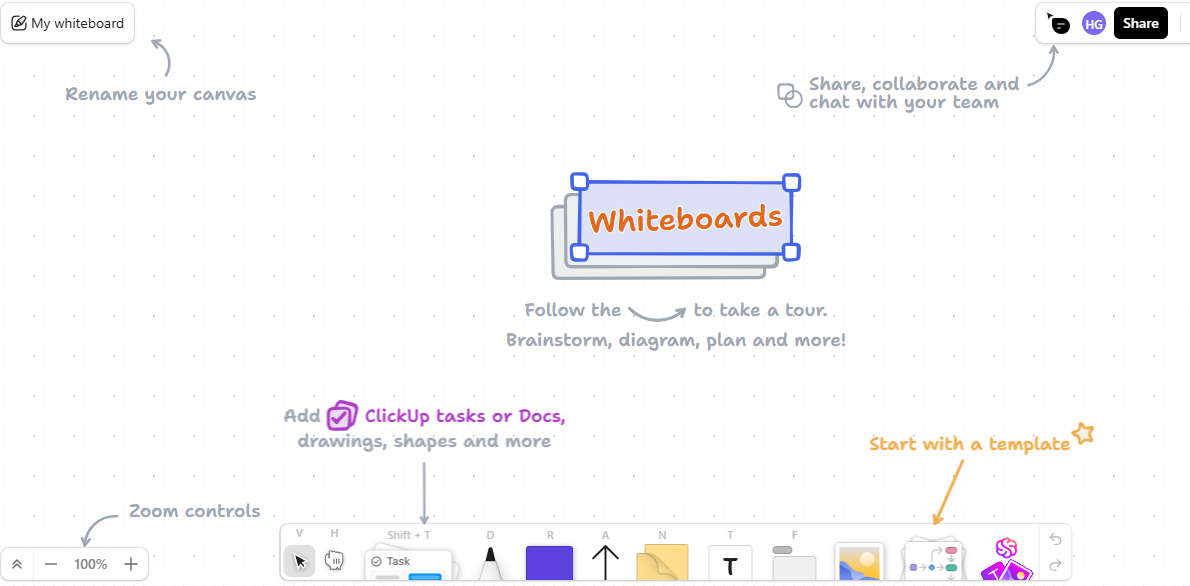 clickup whiteboards