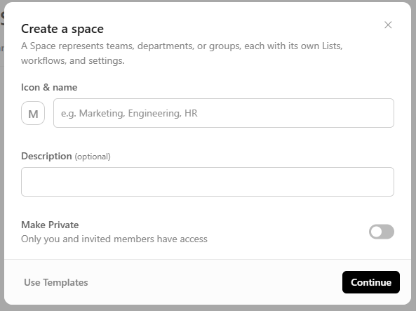 create space clickup