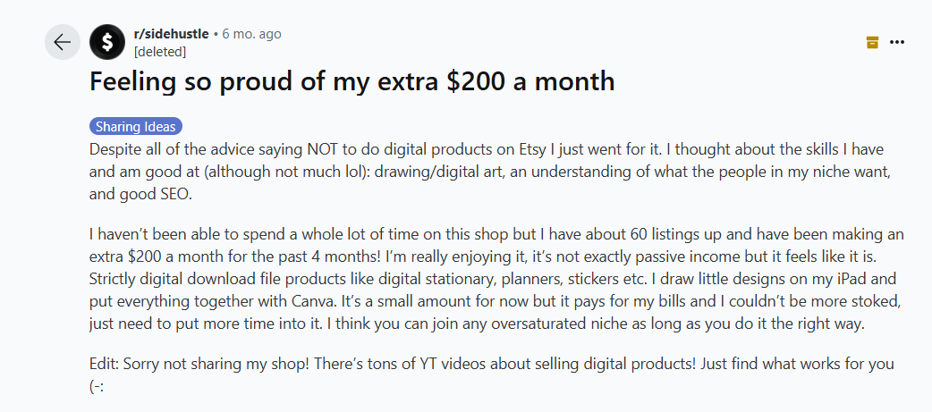 reddit side hustle 200 dollars