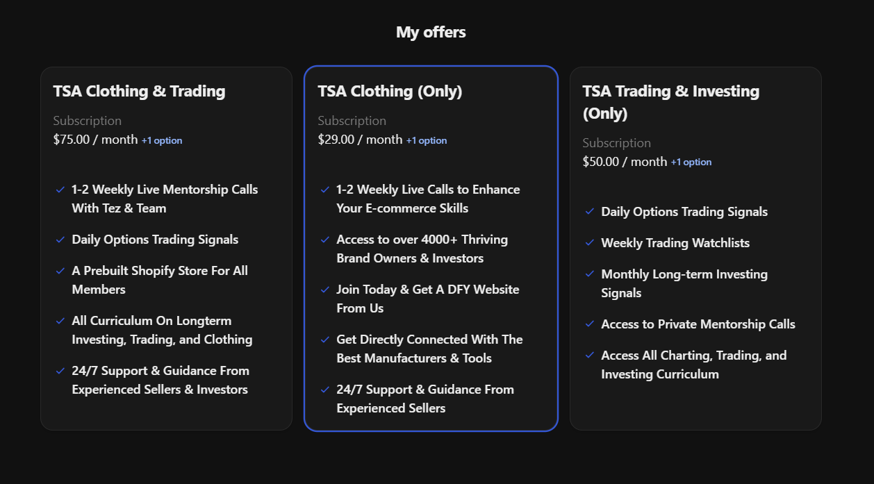 tsa clothing prices