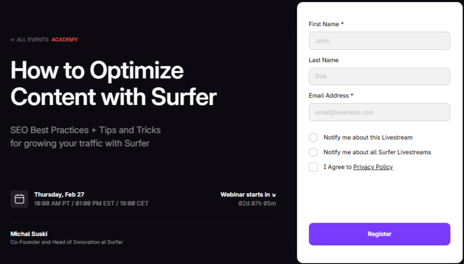 surfer seo signup