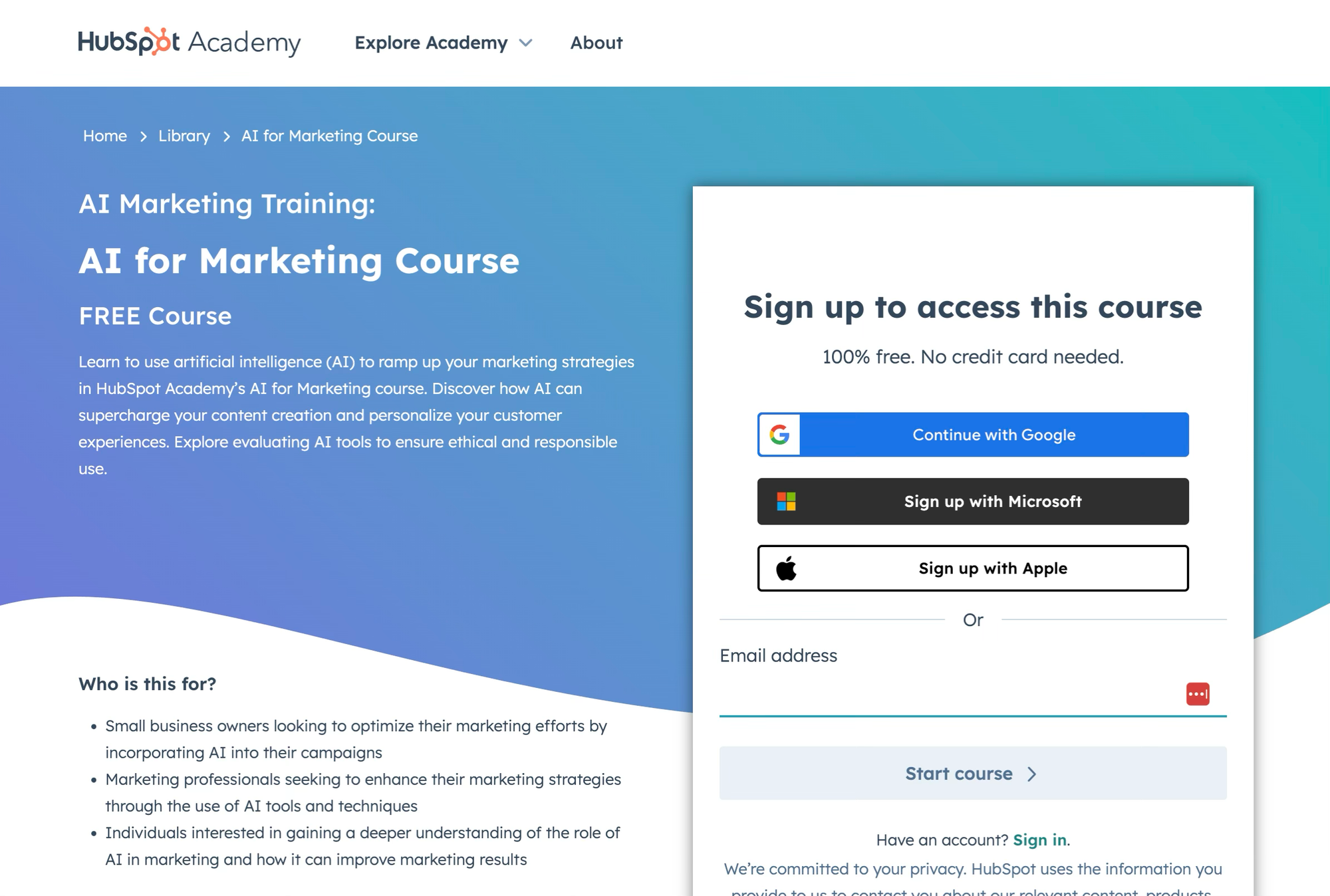 ai for marketing course hubspot