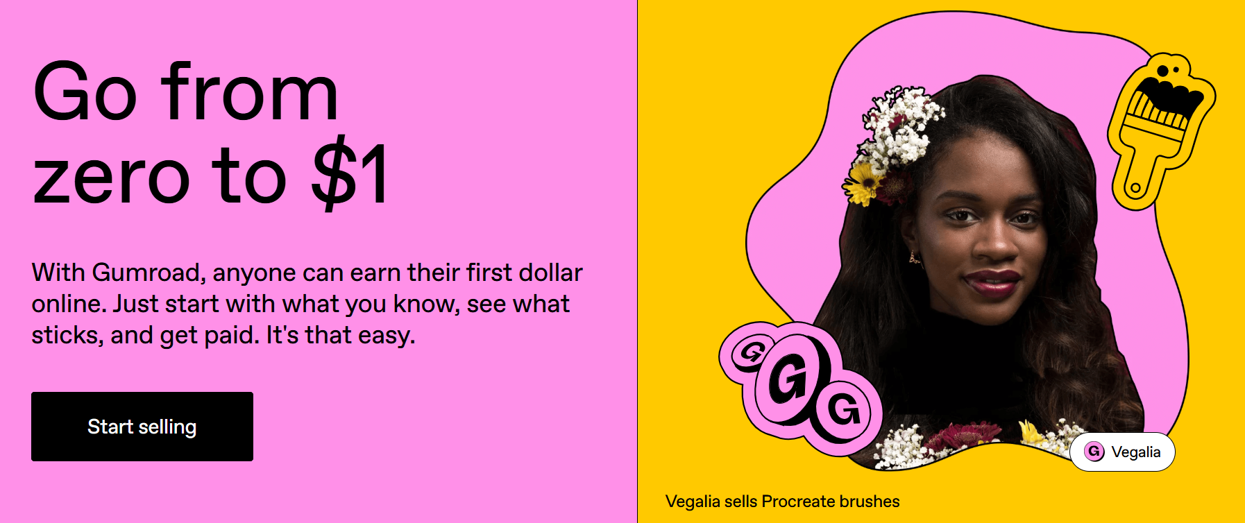 Gumroad start selling page