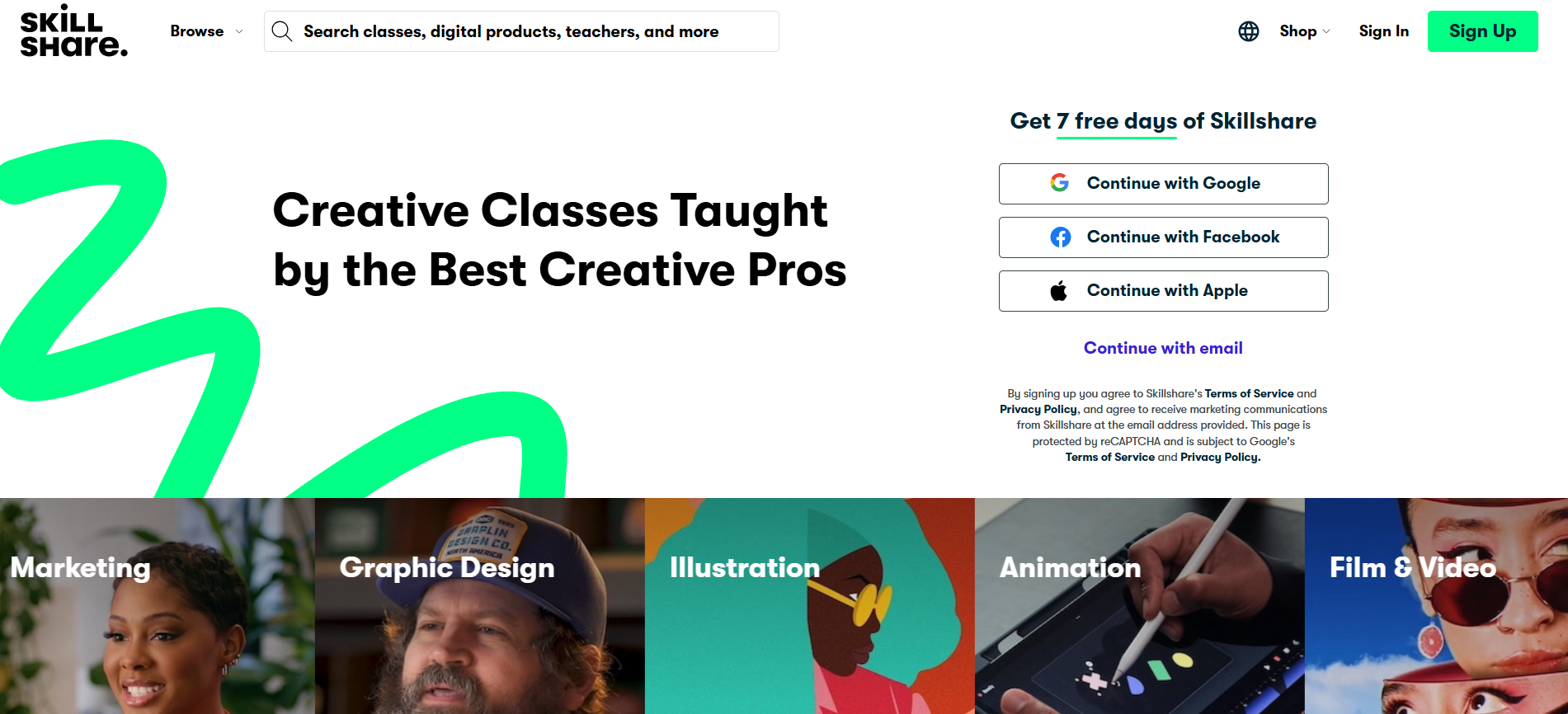 Skillshare homepage