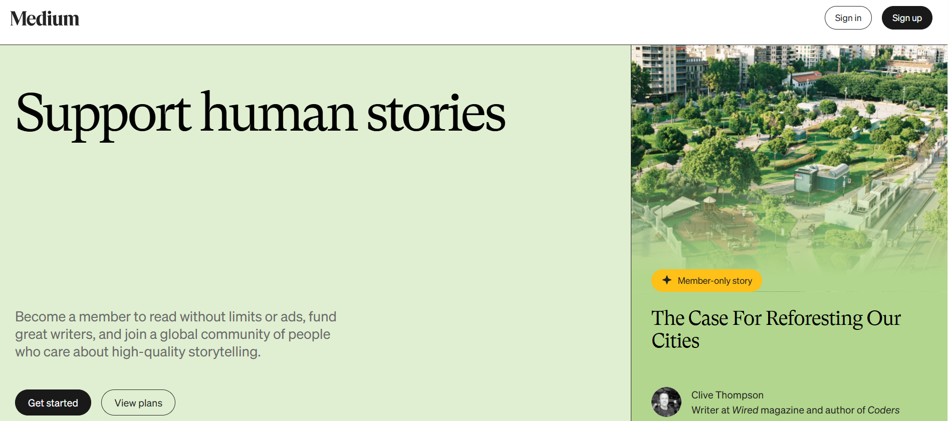 Medium membership page