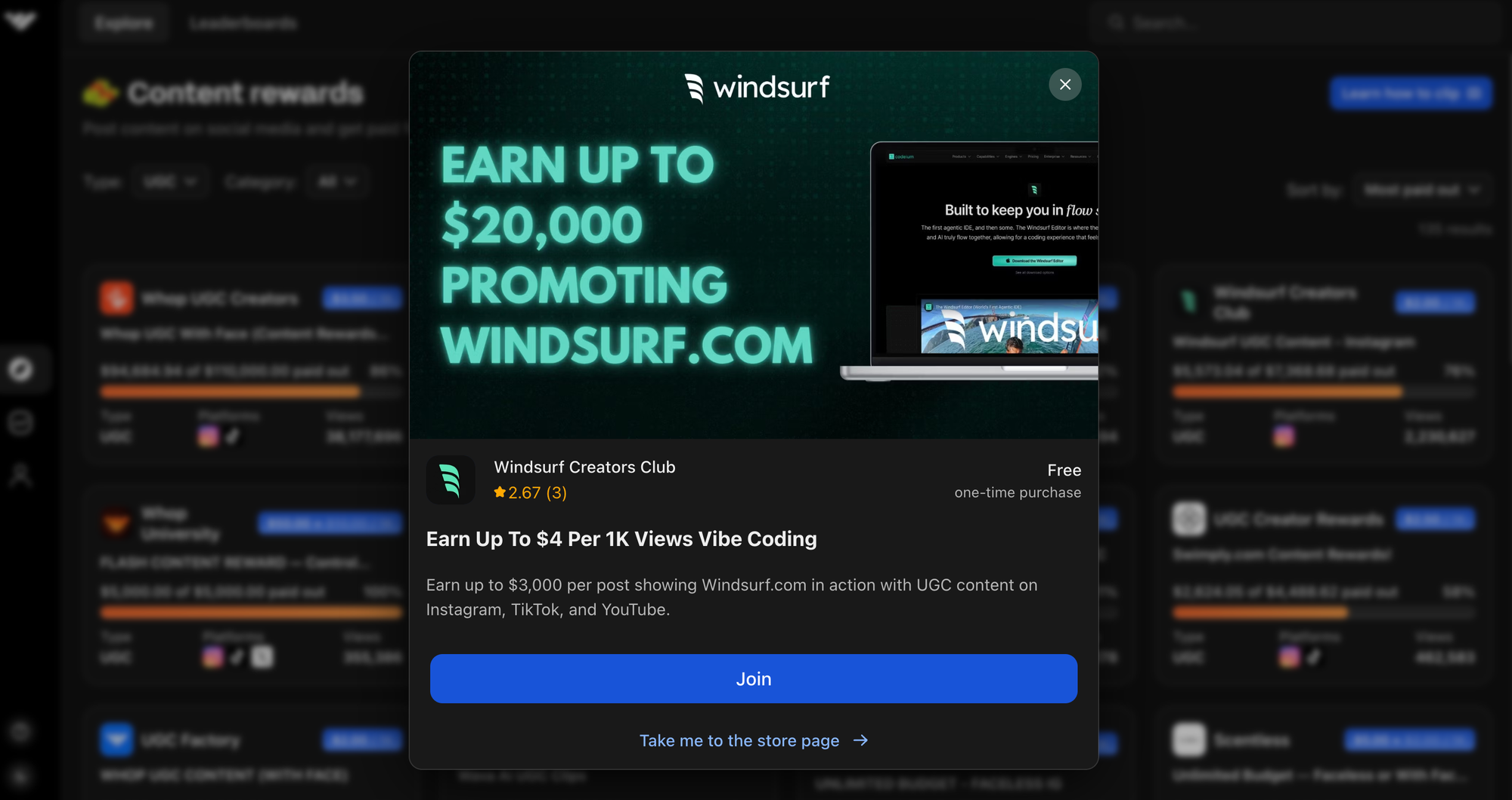 join content rewards