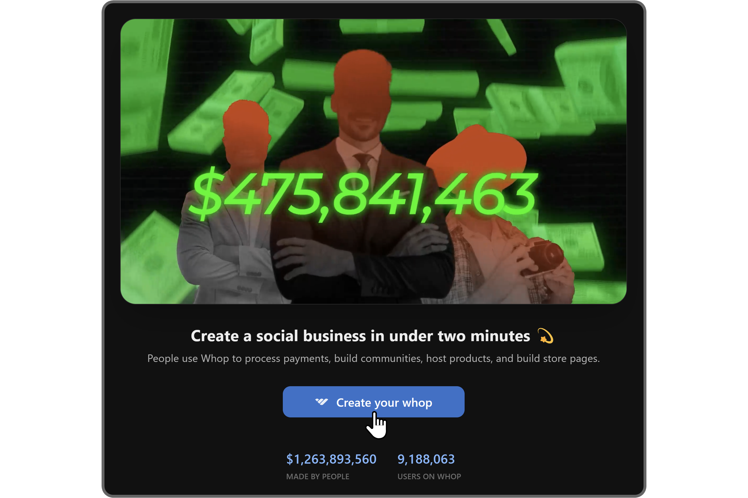 New user dashboard on Whop
