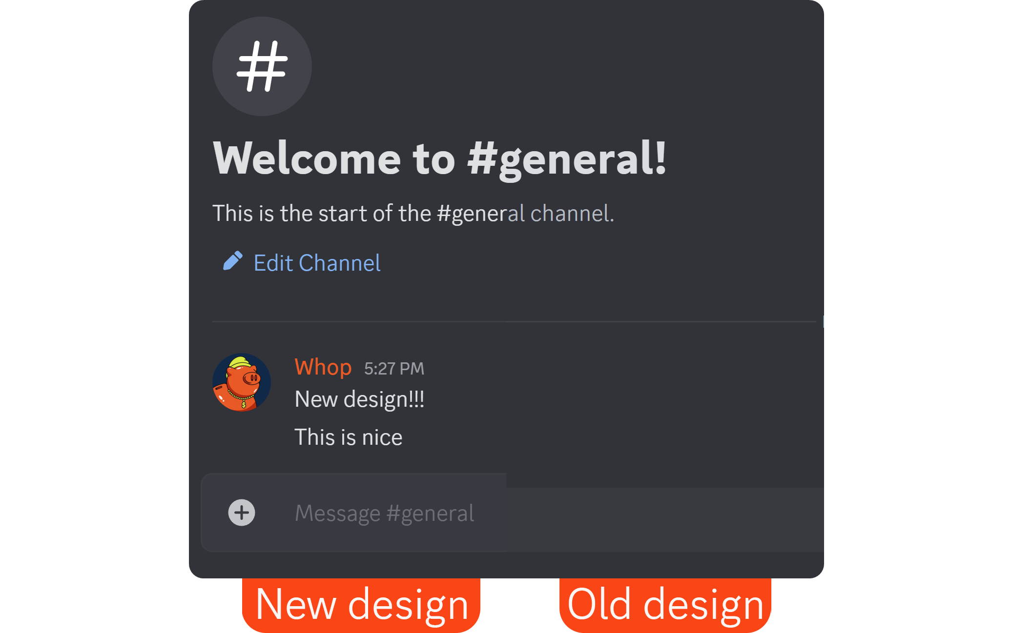 The color comparison of new and old designs of Discord