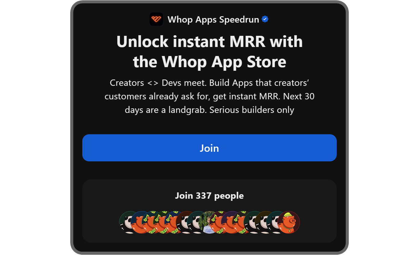 Store page of Whop Apps Speedrun