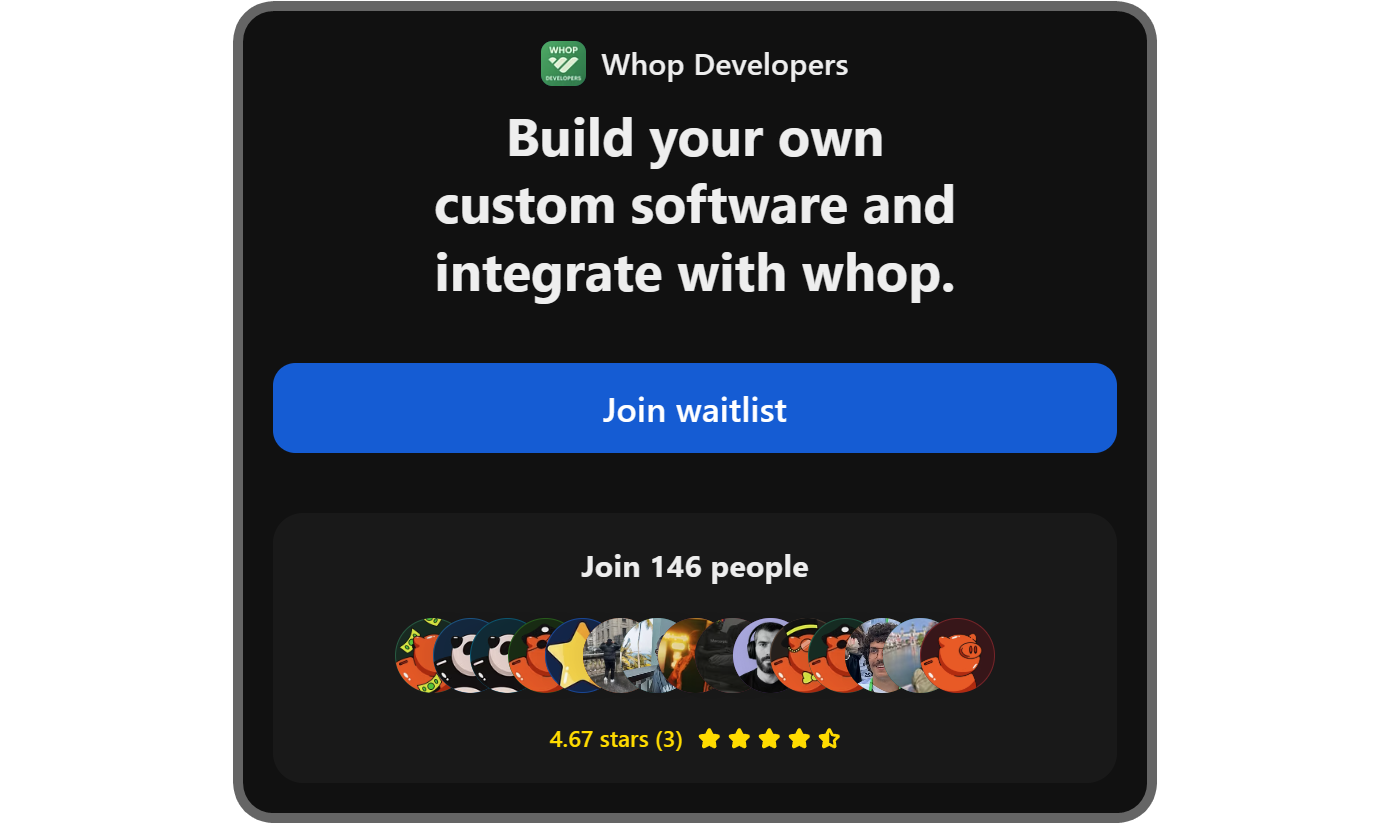 Store page of Whop Developers