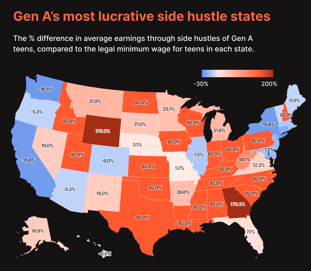 Gen A's most lucrative side hustle states - infographic