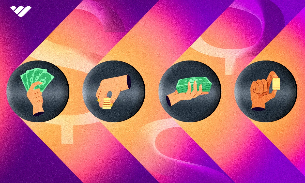 Four hands holding money