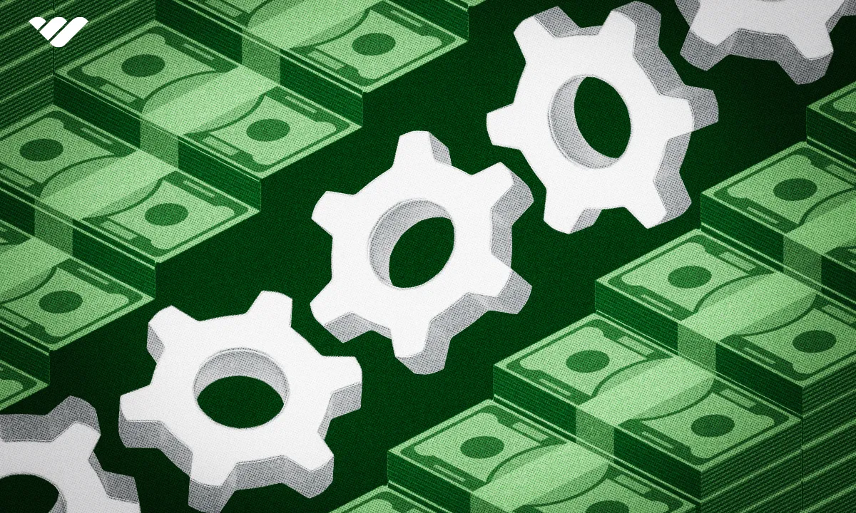 Setting cogs floating next to money