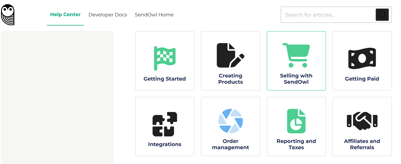 SendOwl help centre page