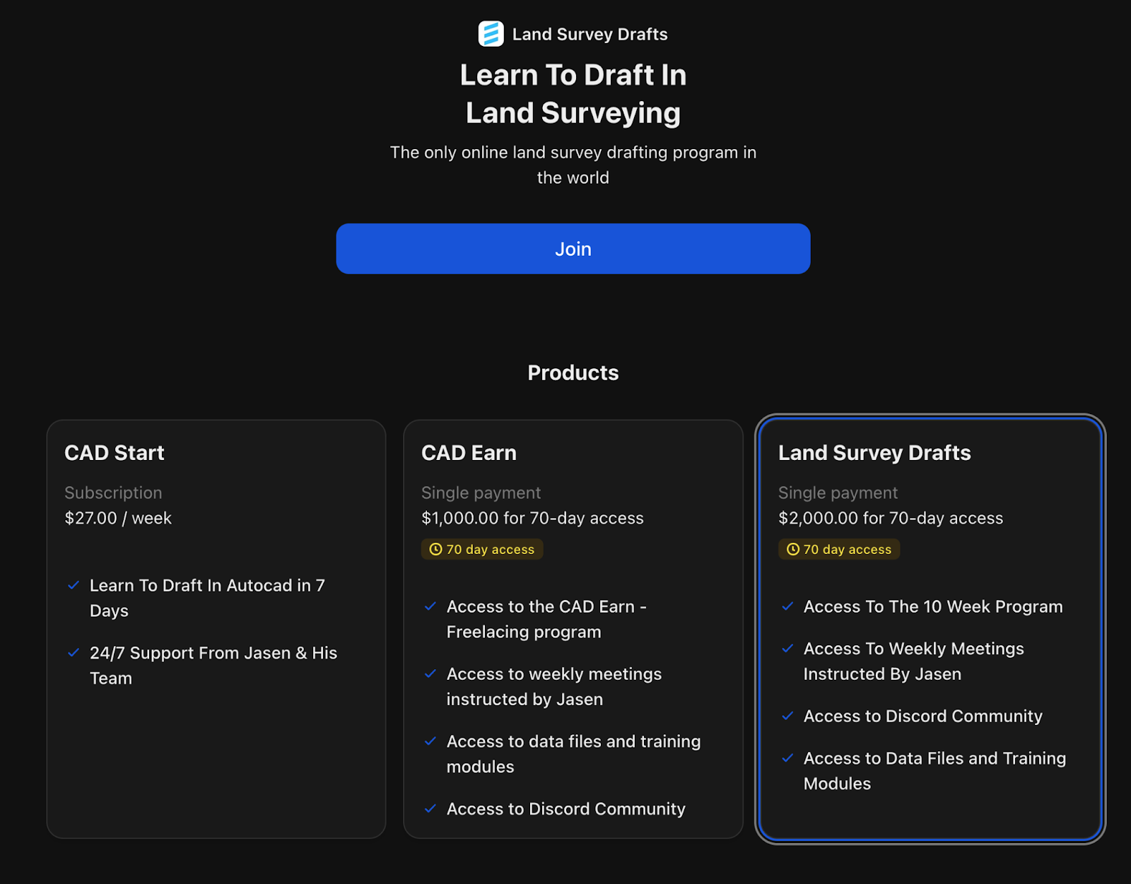 Land Survey Drafts offer page on Whop.com