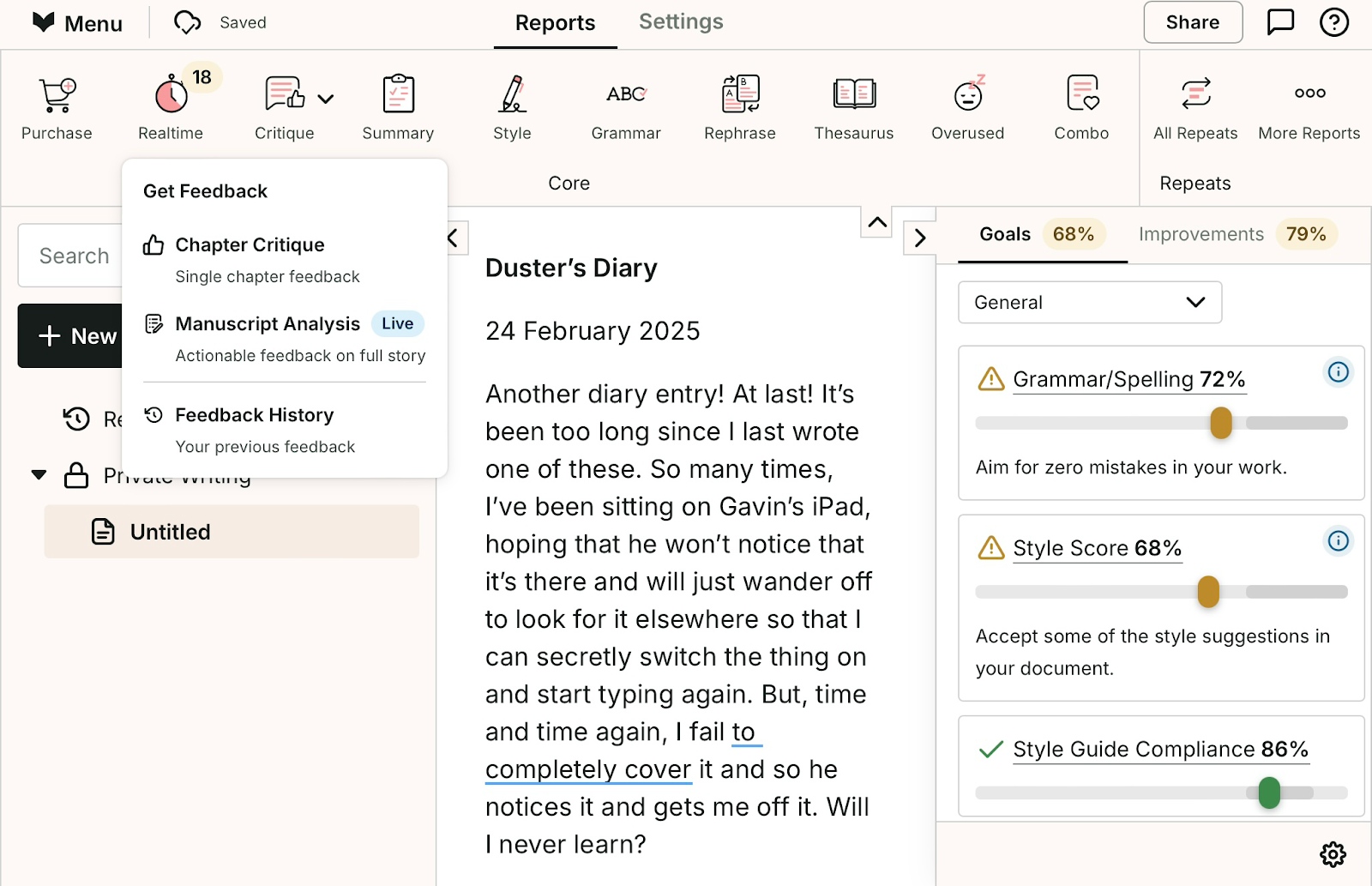 prowritingaid chapter critique