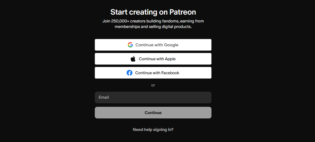 Creating a Patreon account
