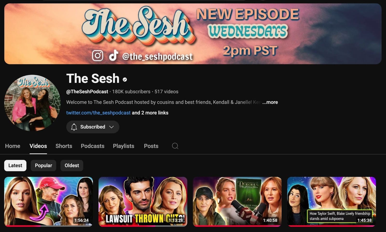 screenshot of the sesh podcast youtube channel