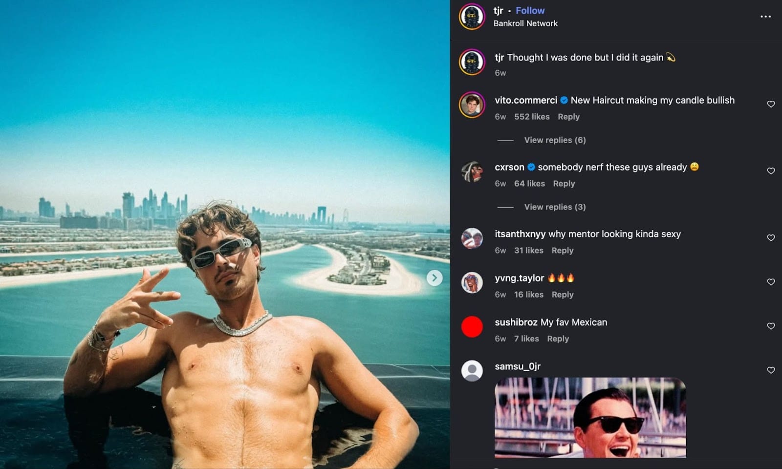 TJR trades instagram post him in pool on beach
