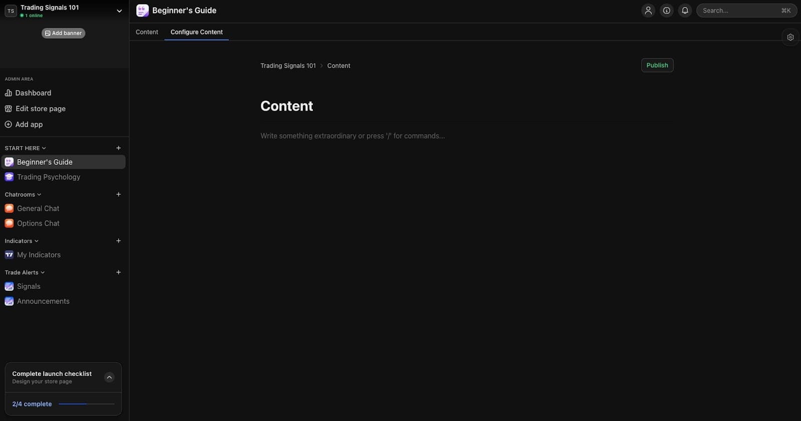 screenshot of the content app