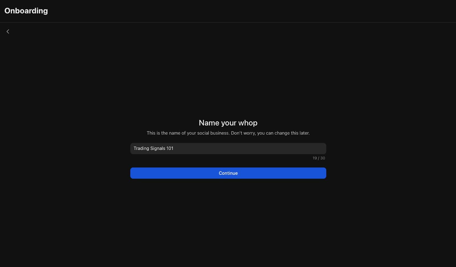 whop onboarding screenshot