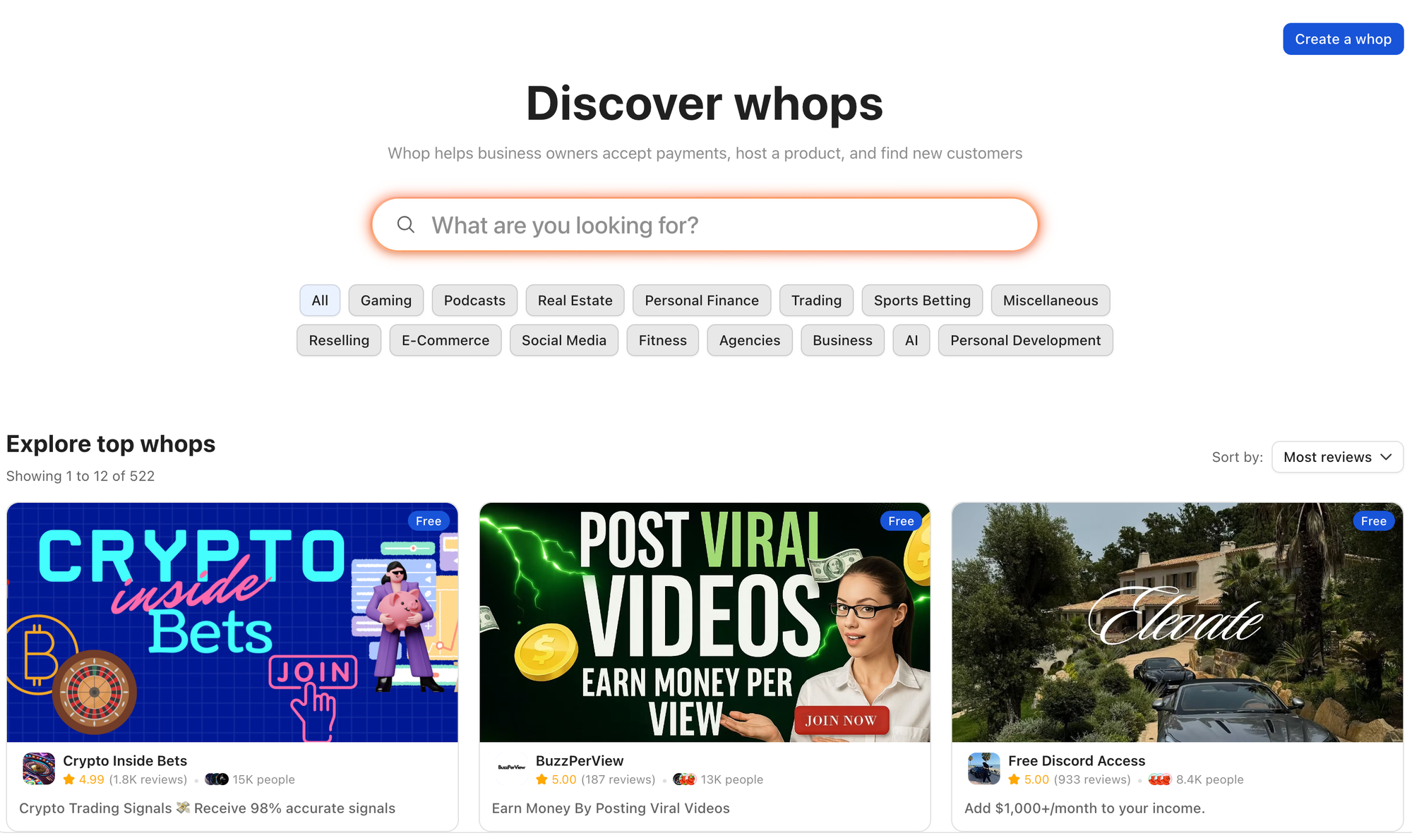 whop discover page
