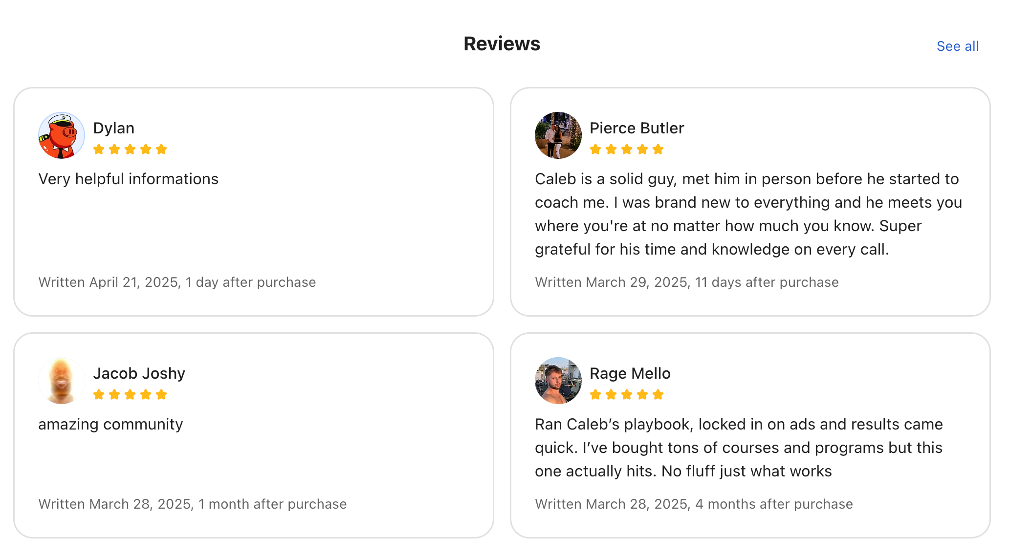 screenshot of reviews on a whop