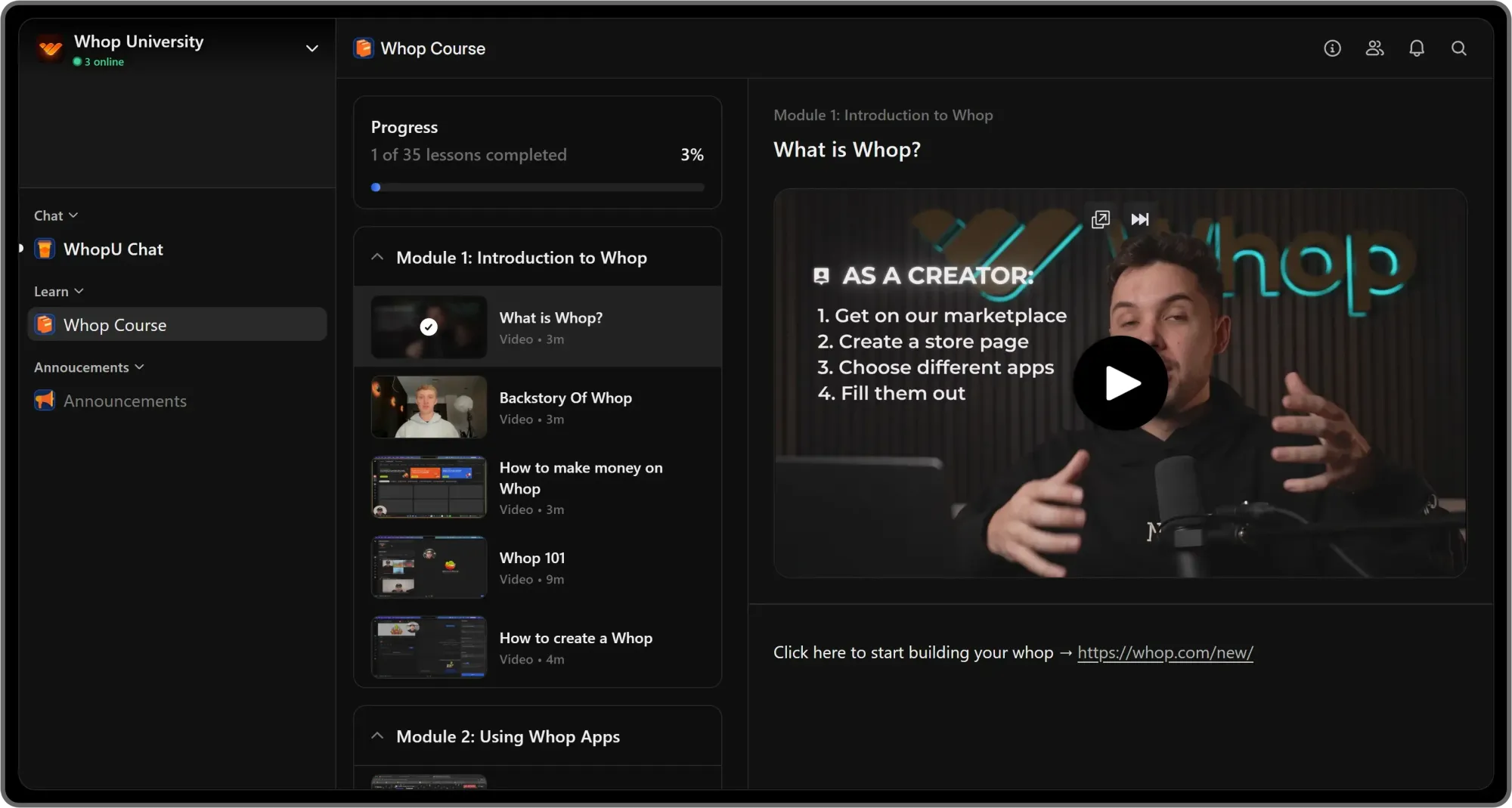 A course example on Whop